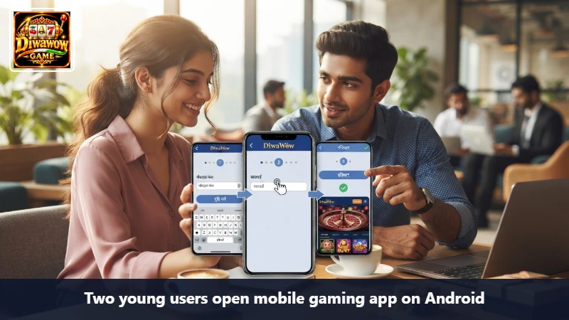 Two young users open mobile gaming app on Android