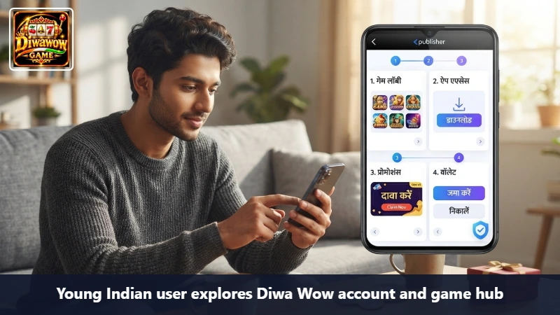 Young Indian user explores Diwa Wow account and game hub